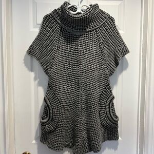 Chic Black and Gray Knit Sweater Dress Tunic L/XL